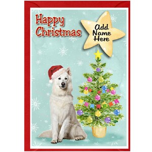 Gepersonaliseerde kerstkaart Duitse herdershond (wit) (6 x 4 inch) blanco binnenkant - met envelop.  Perfect item voor elke hondenliefhebber