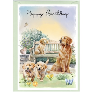 Golden Retriever Hund ""Happy Birthday"" Karte (15,5 x 10,5 cm) mit Umschlag - Leere Innenseite für Ihre eigene Nachricht." Perfekt für jeden Hundefreund