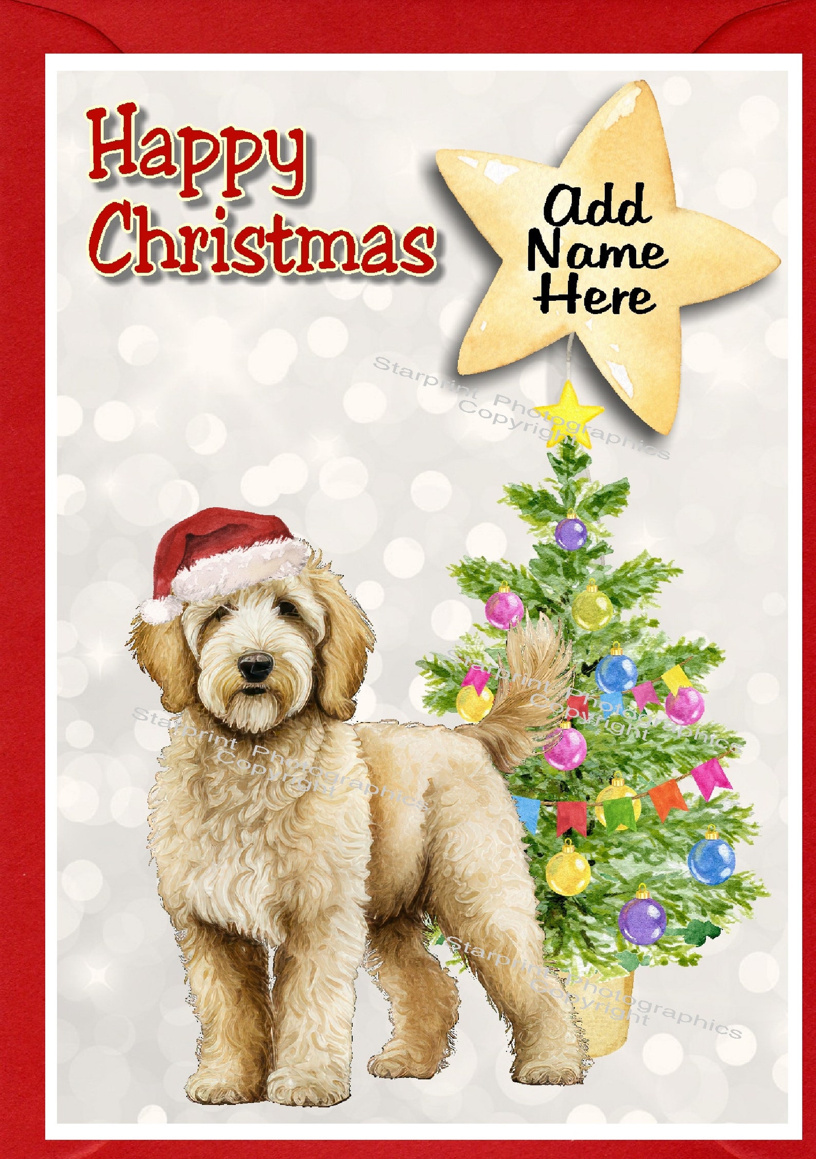 Personalised Golden Doodle Dog Christmas Card (6" X 4") Blank Inside ...