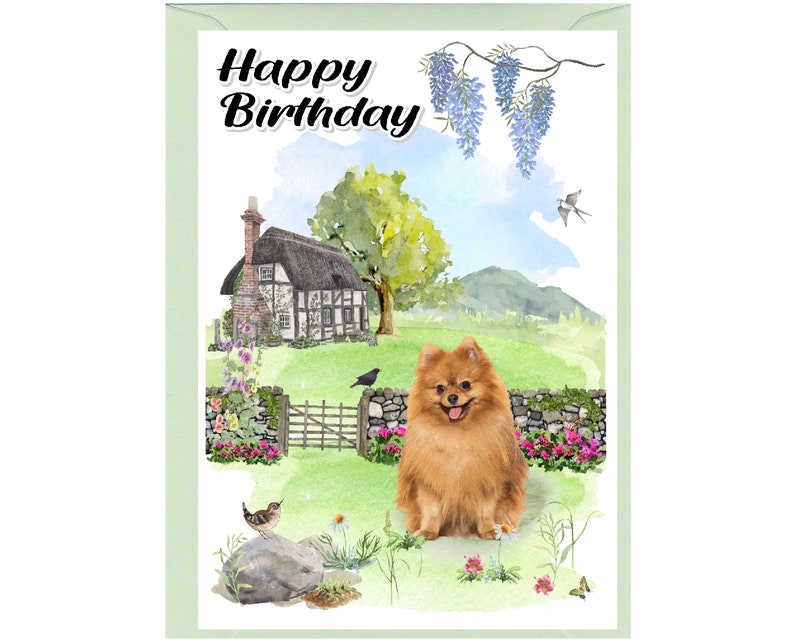 4"x 6" by Starprint Pomeranian Dog Birthday Card blank inside 
