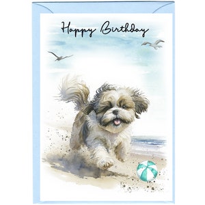 Shih Tzu Hund ""Happy Birthday"" Karte (15,5 x 10,5 cm) mit Umschlag - Leere Innenseite für Ihre eigene Nachricht." Perfekt für jeden Hundefreund