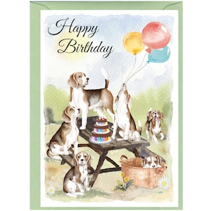 Biglietto "Happy Birthday" con cane Beagle (6" x 4") con busta - Interno vuoto per il tuo messaggio. Perfetto per ogni amante dei cani