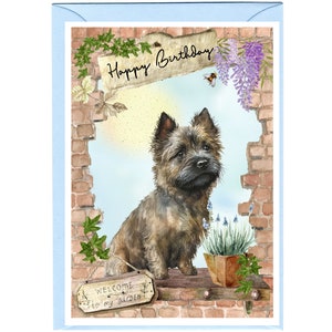 Biglietto "Happy Birthday" cane Cairn Terrier (6" x 4") con busta - Interno vuoto per il tuo messaggio. Perfetto per ogni amante dei cani