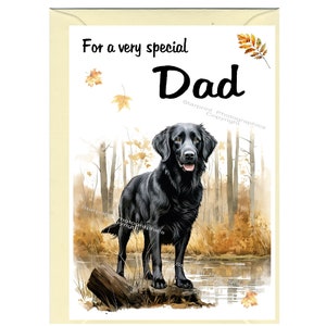 Biglietto di auguri vuoto/biglietto per PAPÀ con cane Flatcoated Retriever (15,2 x 10,2 cm) e busta, ideale per la festa del papà, compleanno, ecc.