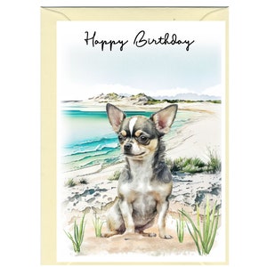 "Happy Birthday ""Chihuahua Glatthaar Hund"" Karte (15,54cm x 10cm) mit Umschlag." Leer innen für Ihre eigene Nachricht. Perfekt für jeden Hundefreund