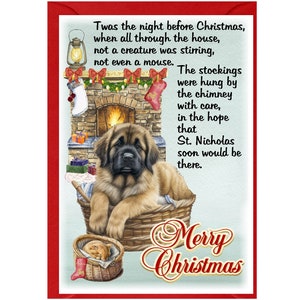 Carte de Noël pour chien Léonberg (6 x 4 po.) vierge à l'intérieur - avec enveloppe. Article parfait pour tous les amoureux des chiens
