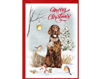 Irish Setter Red Dog Christmas Card (6" x 4") Blank inside - with Envelope.  Perfect item for any Dog Lover
