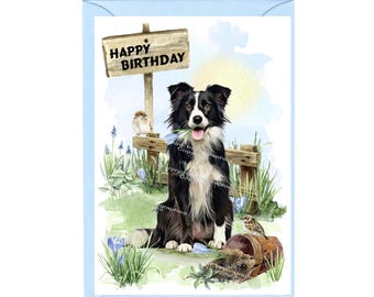 Border Collie Dog "Happy Birthday" Card (6" x 4") with Envelope - Blank inside for your own message. Perfect for any dog lover