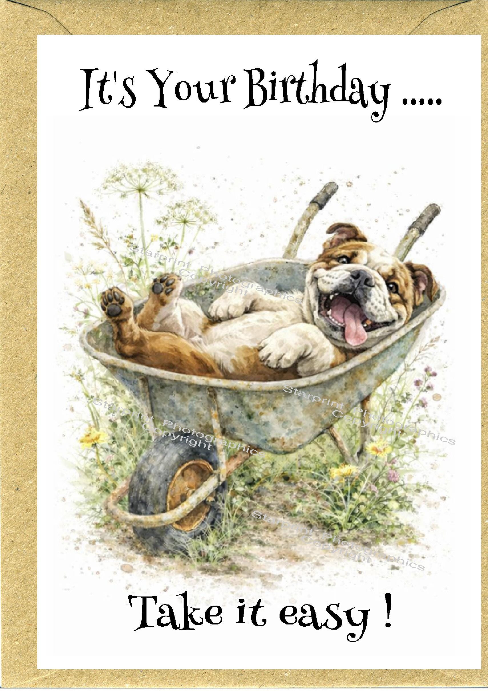 Bulldog Dog Birthday Card (6"x 4") With Envelope. Blank Inside for Your ...