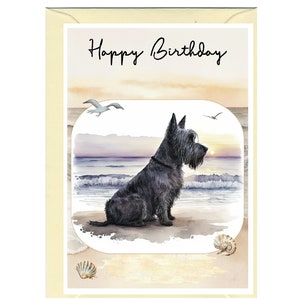 Carte « Joyeux anniversaire » Terrier écossais / Chien écossais (6 x 4 po.) avec enveloppe - Vierge à l'intérieur pour votre propre message. Parfait pour tous les amoureux des chiens.
