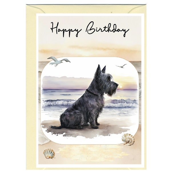 Carte "Happy Birthday" Scottish Terrier / Scottie Dog (6 "x 4") avec enveloppe - Intérieur vierge pour votre propre message. Parfait pour tout amateur de chien.