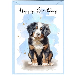 Berner Sennenhund Welpe ""Happy Birthday"" Grußkarte (15,5 x 10 cm) mit Umschlag - Leere Innenseite für Ihre eigene Nachricht." Perfekt für jeden Hundefreund.