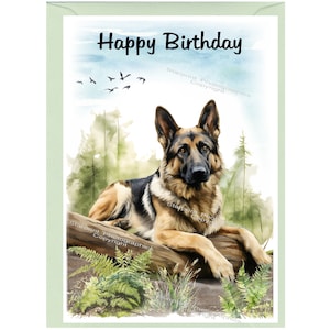 Tarjeta "Feliz cumpleaños" del perro pastor alemán (6" x 4") con sobre - Interior en blanco para su propio mensaje. Perfecto para cualquier amante de los perros.