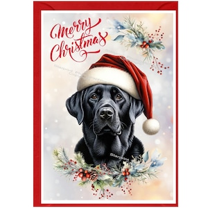 Tarjeta navideña con labrador retriever negro (15 x 10 cm). Interior en blanco y sobre. Artículo perfecto para cualquier amante de los perros.