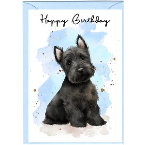 Karte „Happy Birthday“ für schottischen Terrier/Scottie-Hund (15,2 x 10,2 cm) mit Umschlag – innen unbeschriftet für Ihre eigene Nachricht. Perfekt für jeden Hundeliebhaber.