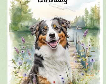 Australian Shepherd Grußkarte – Handgezeichnetes Aquarell-Design, Mit Umschlag, Für Hundeliebhaber
