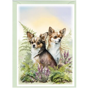 Gepersonaliseerde Chihuahua lange jas hond wenskaart /Notelet (6" x 4") met envelop. Kan indien gewenst leeg gelaten worden