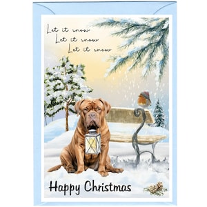 Bordeauxdog kerstkaart (6" x 4") met blanco binnenkant - met envelop.  Perfect item voor elke hondenliefhebber