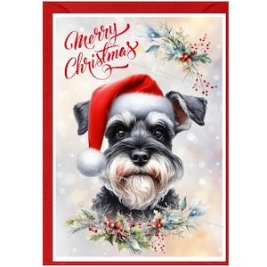 Carte de Noël pour chien schnauzer nain (6 x 4 po.) vierge à l'intérieur - avec enveloppe.  Article parfait pour tous les amoureux des chiens