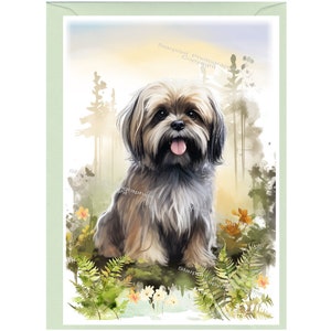 Gepersonaliseerde Lhasa Apso-hondenwenskaart (6 x 4 inch) met envelop.  Kaart kan indien gewenst blanco worden gelaten