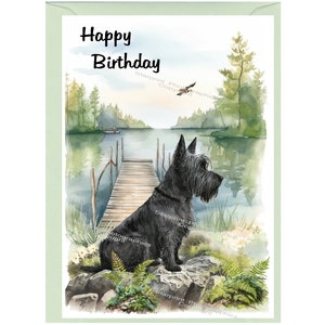 Scottish Terrier / Scottie Dog &quot;Happy Birthday&quot; Card (6&quot; x 4&quot;) with Envelope - Blank inside for your own message. Perfect for any dog lover.