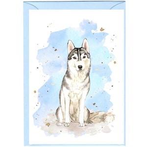 Gepersonaliseerde Siberische Husky Hond Wenskaart /Notelet (6" x 4") met envelop. De kaart kan desgewenst blanco worden gelaten