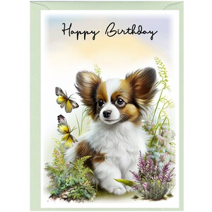 Papillon Butterfly Dog "Happy Birthday" Card (6"x 4") with Envelope. Blank inside for your own message. Perfect for any dog lover