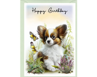 Papillon Butterfly Dog "Happy Birthday" Card (6"x 4") with Envelope. Blank inside for your own message. Perfect for any dog lover