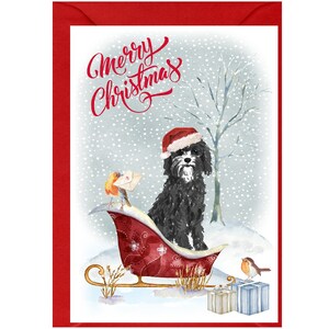 Tarjeta navideña con diseño de perro Cavapoo o Doodle (6" x 4"). Interior en blanco y con sobre. Artículo perfecto para cualquier amante de los perros.
