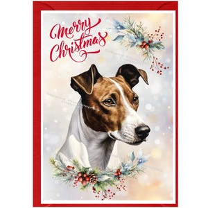 Carte de Noël lisse pour chien Fox Terrier (6 x 4 po.) vierge à l'intérieur - avec enveloppe.  Article parfait pour tous les amoureux des chiens