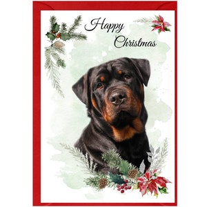 Cartão de Natal do cão Rottweiler (6" x 4") em branco por dentro - com envelope. Item perfeito para qualquer amante de cães