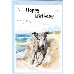 Greyhound Dog "Happy Birthday" Card (6" x 4") con busta - Interno vuoto per il tuo messaggio. Perfetto per qualsiasi amante dei cani.