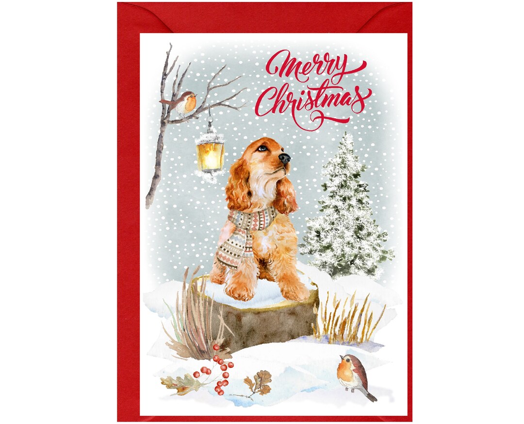Cocker Spaniel (gold) Dog Christmas Card (6" X 4") Blank Inside - With ...