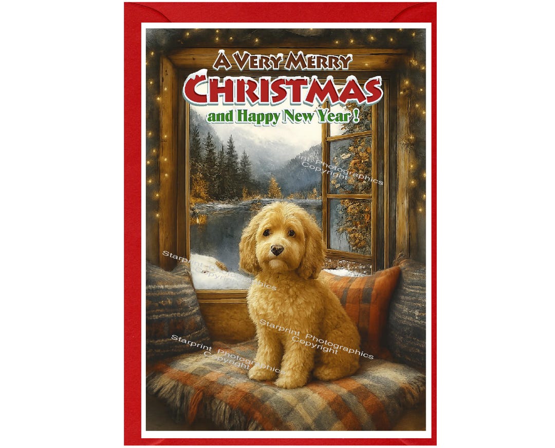 Cockapoo / Doodle Dog Christmas Card (6" X 4") Blank Inside - With ...