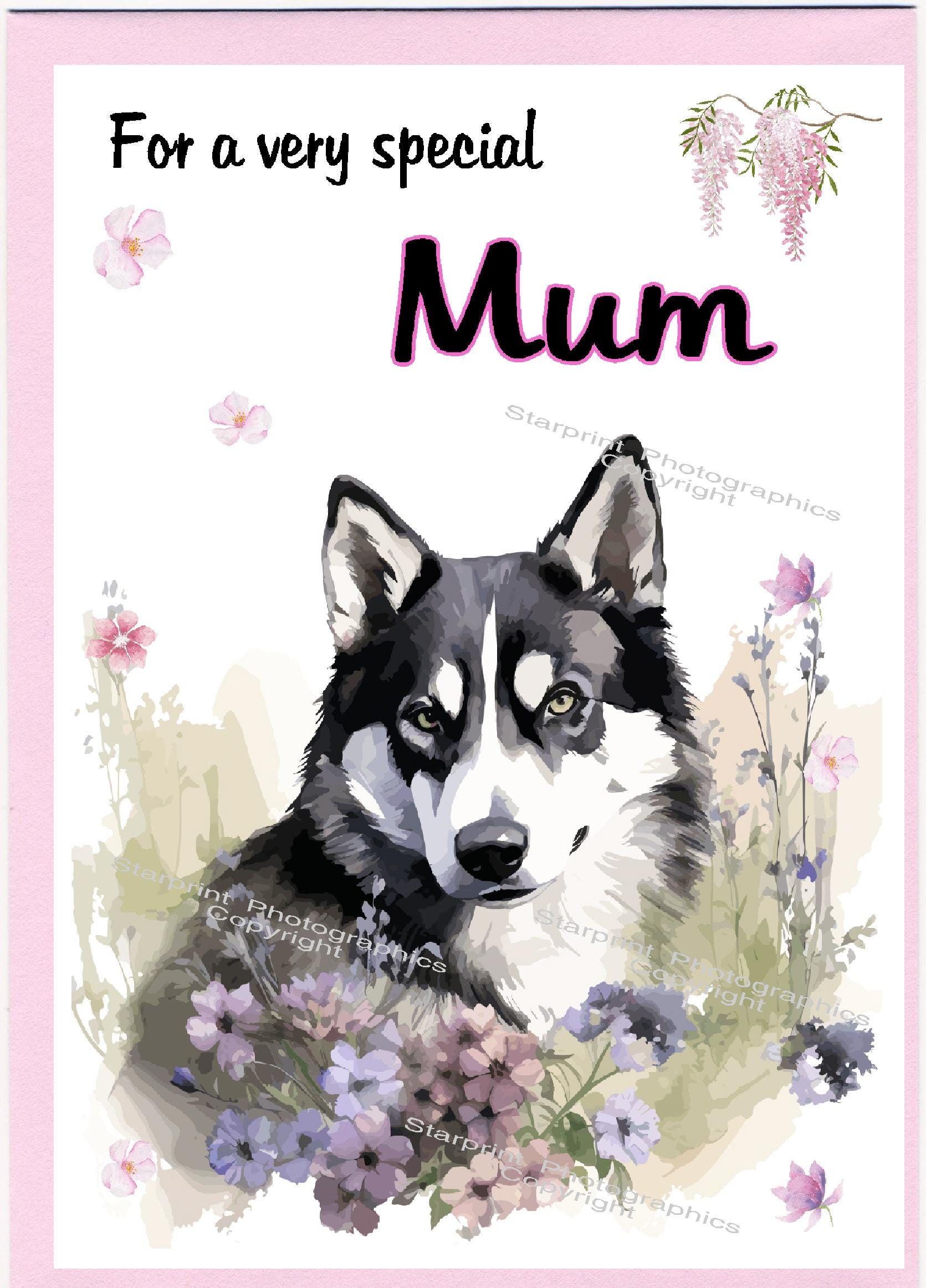 Siberian Husky Dog Blank Card /notelet for MUM (6