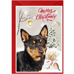 ランカシャー ヒーラー ドッグ クリスマス カード (6" x 4") 内側は空白 - 封筒付き。犬好きの方にぴったりのアイテムです。