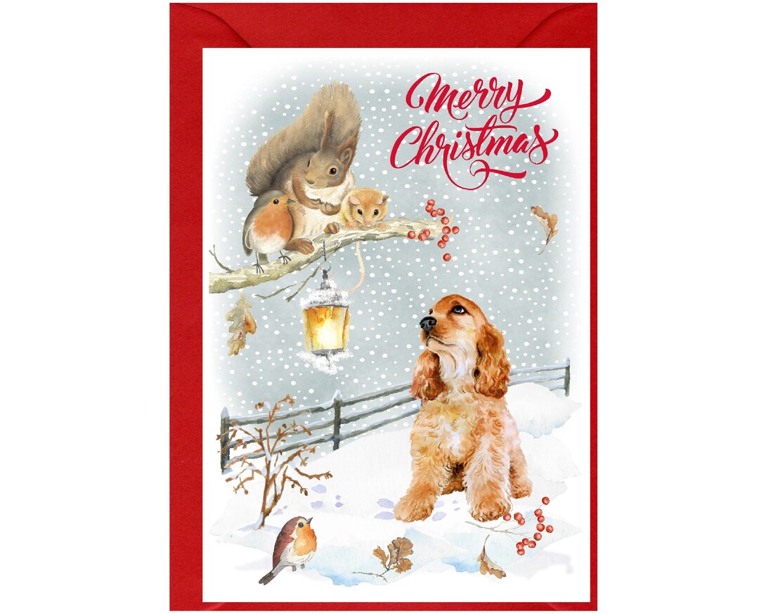 Cocker Spaniel (gold) Dog Christmas Card (6" X 4") Blank Inside - With ...