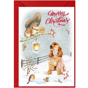 Carte de Noël pour chien cocker spaniel (doré) (6 x 4 po.) vierge à l'intérieur - avec enveloppe.  Article parfait pour tous les amoureux des chiens