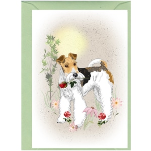 Biglietto d'auguri/biglietto vuoto con cane Fox Terrier a pelo ruvido (15,2 x 10,2 cm) con busta - Ideale per la festa della mamma, San Valentino, ecc. Articolo perfetto per ogni amante dei cani