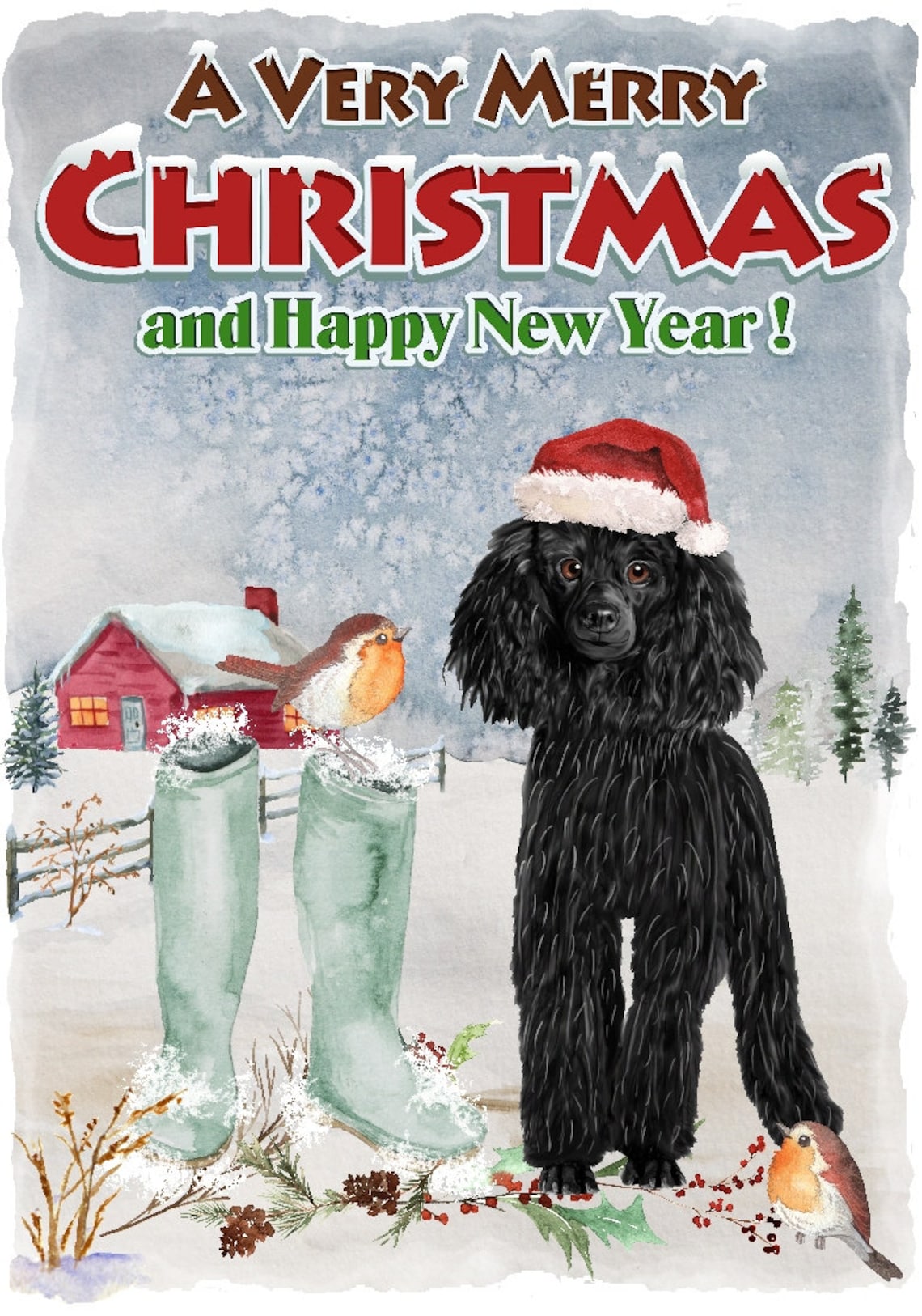 Poodle black Dog Christmas Card 6 X 4 Blank | Etsy