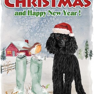 Poodle (black) Dog Christmas Card (6" X 4") Blank Inside - With ...