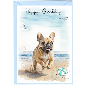Franse Bulldog / Frenchie Dog "Happy Birthday" kaart (6"x 4") met envelop. Spatie binnen voor uw eigen bericht. Perfect voor elke hondenliefhebber