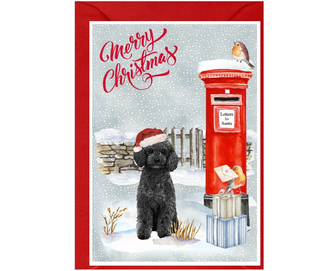 Black Poodle Dog Christmas Card (6" X 4") Blank Inside - With Envelope ...