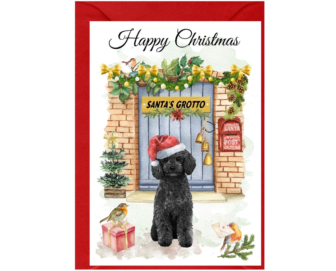 Black Poodle Dog Christmas Card (6" X 4") Blank Inside - With Envelope ...