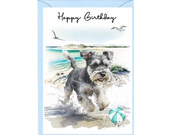 Miniature Schnauzer Dog &quot;Happy Birthday&quot; Card (6&quot; x 4&quot;) with Envelope - Blank inside for your own message. Perfect for any dog lover