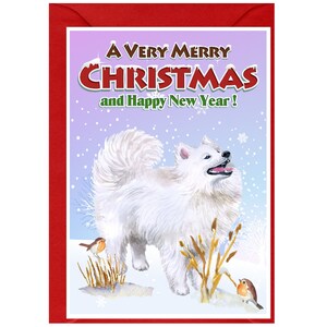 Tarjeta navideña con diseño de perro samoyedo (15,24 x 10,16 cm). Interior en blanco y con sobre. Artículo perfecto para cualquier amante de los perros.