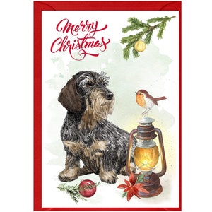 Tarjeta de Navidad para perros Dachshund (pelo de alambre) (6" x 4") Interior en blanco - con sobre. Artículo perfecto para cualquier amante de los perros.