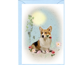 Corgis Hund Blanko Karte / Notelet (15,5 x 10,5 cm) mit Umschlag - Ideal für Muttertag, Geburtstag, Valentinstag, etc. Perfekt für jeden Hundeliebhaber.