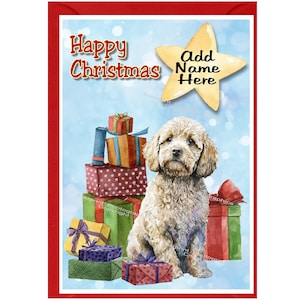 Tarjeta navideña personalizada con diseño de perro cockapoo o doodle (15,24 x 10,16 cm). Interior en blanco y con sobre. Artículo perfecto para cualquier amante de los perros.
