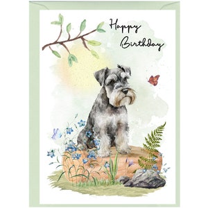 Miniature Schnauzer Dog &quot;Happy Birthday&quot; Card (6&quot; x 4&quot;) with Envelope - Blank inside for your own message. Perfect for any dog lover